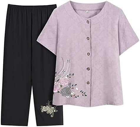 2 תלבושות של 2 חלקים לנשים בתוספת קיץ גודל חולצות שרוול קצר מזדמן ומערכות מכנסיים מערכות אימון נוחות