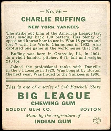 1933 Goudey 56 Ruffing Red New York Yankees VG/Ex Yankees