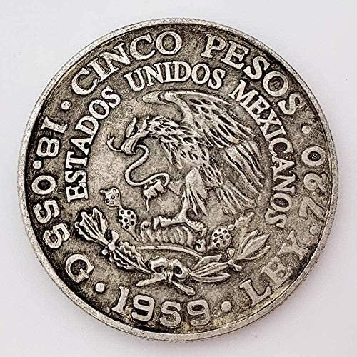 Chenchen 1959 מטבע זיכרון מקסיקני 5 פזו דולרי כסף מטבע כסף כסוף דולר כסף עתיק אוסף מטבעות עתיק לעיצוב