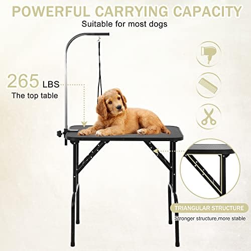 קל.32 כלב טיפוח שולחן מתקפל מתכת מסגרת לחיות מחמד ייבוש שולחן עם זרוע & מגבר; לולאה מתכוונן גובה זרוע