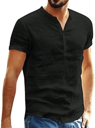 גברים מקרית כותנה פשתן חולצות מוצק צבע כפתור עד חולצות קיץ חוף טי חולצות