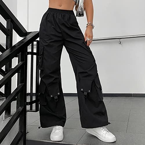 מכנסיים עם כיסים לנשים מזדמנים 2023 מכנסי מטען אישה רגועה בכושר בגדים רחבים מכנסיים שחורים מותניים גבוהים