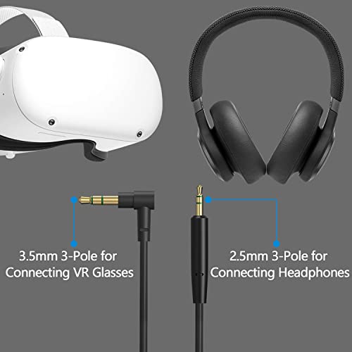 Geekria Quickfit vr כבל שמע קצר תואם ל- Oculus Quest 2, אוזניות מציאות מדומה של HTC, 3.5 ממ זכר עד 2.5