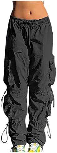 מכנסי מטען של CHGBMOK לנשים מכנסי טיול עם מותניים נמוכים 8 כיסים מכנסי טרנינג רגל רחבים Y2K מכנסיים