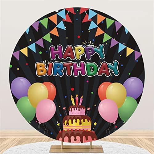 7.2.7.2 רגל צבעוני יום הולדת שמח עגול רקע ססגוניות בלוני באנרים מעגל רקע כיסוי קריקטורה עוגת הדפסת עגול