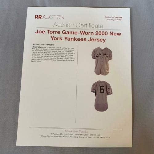 ג'ו טורה 2000 ניו יורק יאנקיס סדרת העולם אלופה משחק משחק ג'רזי עם COA - משחק MLB משומש גופיות