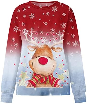 Akollsppnsy Crewnneck Stepshirts לנשים בתוספת גודל הדפס חג המולד סוודר חג מדים רך, צמרות נשים לסתיו
