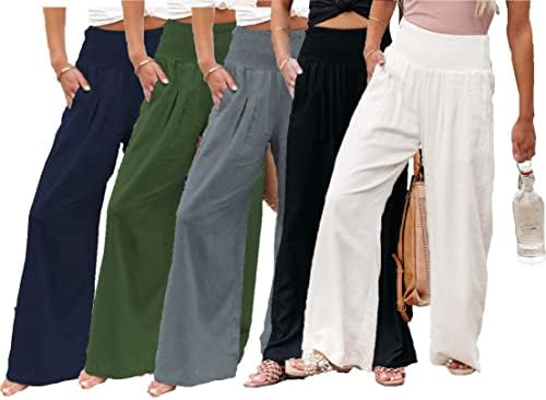 מכנסי טרקלין רופפים מזדמנים של נשים מזדמנים פלוס מכנסי טרקלין בגודל מותניים אלסטיים בצבע אחיד מכנסי