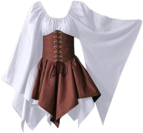 מסורתי אירי מחוך שמלה לנשים רנסנס מימי הביניים גותי אבוקה שרוול תחרה עד סדיר שדון פיות שמלה