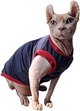 חתול חסר שיער חמוד נושם קיץ כותנה חולצות טריקו בגדי חיות מחמד ללא שרוולים ללא שרוולים, חולצות חתלתול