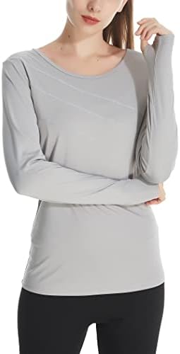 חולצות ריצה לנשים שרוול ארוך 50 + חולצת הגנה מפני שמש חולצת צוואר מהיר יבש פריחה משמר חולצה עם חורי