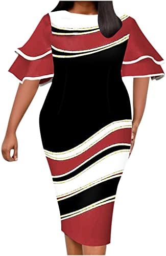 Lcziwo Plus Size Bodycon שמלת עיפרון לנשים מתלקחות שרוול קצר אופנה דקה בלוק צבע שמלות MIDI שמלות MIDI
