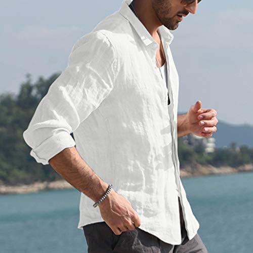 גברים של חולצה בבאגי כותנה תערובת כיס מוצק פולו לבן כפתור למטה חולצות לגברים ארוך שרוול רטרו חולצות