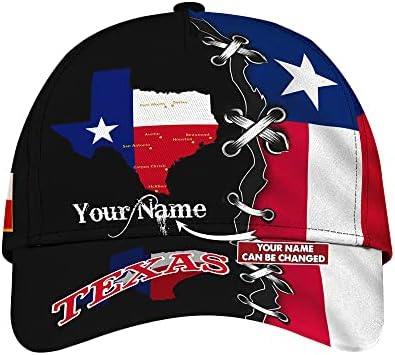 כובעי דגל מדינת טקסס בהתאמה אישית לגברים נשים, מפת טלאים ודגל כובע שחור מודפס, כובע בייסבול מותאם אישית