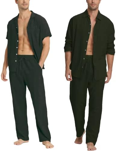 יוגו פשתן מגברים מגדירים תלבושות: כפתור חוף 3 חלקים למטה חולצות מכנסיים רופפים מזדמנים חליפות הליכה