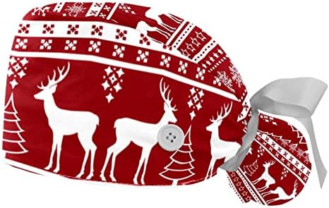 חג המולד של כלב סנטה כלב כובעי קרצוף לנשים שיער ארוך 2 חבילה כובע עבודה עם כפתור כפתור ורצועת זיעה יוניסקס