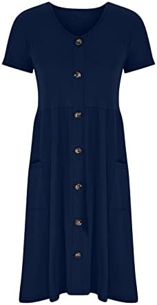 שמלת חולצת טריקו של נשים 2023 שמלת אביב קיץ מידי שרוולים קצרים מזדמנים כפתור צוואר עמוק V למטה מטה לשמלת
