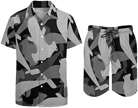 הכרישים של Hammerhead Camo Hawaiian Hawaiian חולצות שרוול קצר ומכנסיים תלבושות חוף קיץ רופפות אימונית