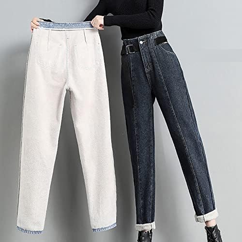 Ombmut ג'ינס מרופד לנשים מרופדות דקיקות כושר חורף פלנל ג'יגינגס מעבה רזים רזים עלייה ברגל ישר מכנסי