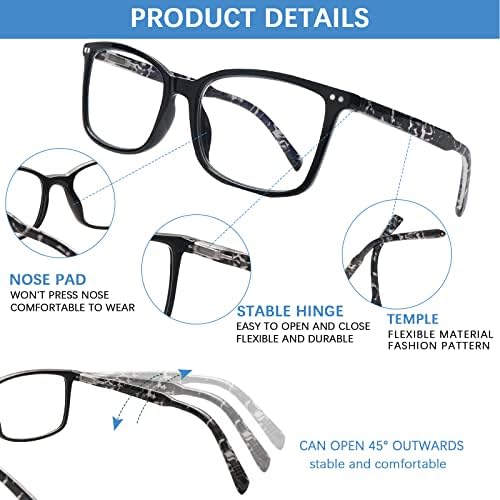 5 חבילה קריאת משקפיים לנשים אופנתי כחול אור חסימת אנטי לחץ בעיניים קל משקל מחשב קוראי אביב ציר