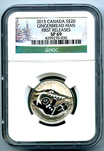 2015 CA קנדה משחררת לראשונה איש ג'ינג'ר הוכחה לחג המולד .9999 מטבע כסף 20 $ SP69 NGC