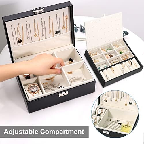 קופסת תכשיטים של סימבום לנשים בנות, מארגן תכשיטים עם 2 שכבות עם מנעול, מארז אחסון תכשיטים עם מגש נשלף,