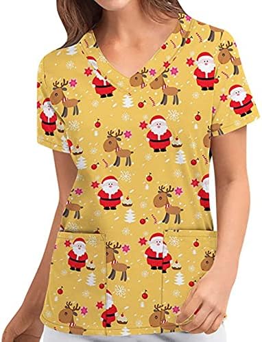 חג המולד חולצה עבודה אחיד חולצות לנשים חג מודפס חולצות בתוספת גודל למתוח בגדי עבודה סנטה איילים טיז