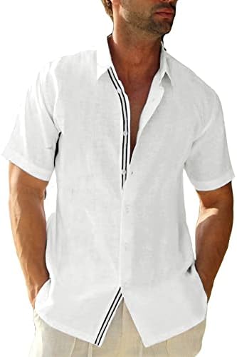 כפתור מזדמן של Xenuay לגברים למטה חולצת פשתן שרוול קצר חוף קיץ חוף כותב צווארון חניון רגיל