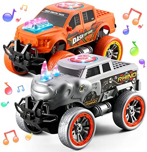 לבסום 2 חבילה גדול מפלצת משאית צעצועים, חכם אורות וצלילים רכב צעצוע סט לילדים ילד מתנה