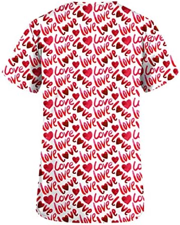 נשים אהבה לב גרפי לשפשף חולצות לנשים מקרית קצר שרוול צווארון כיס עבודה אחיד רפואי בגדי עבודה
